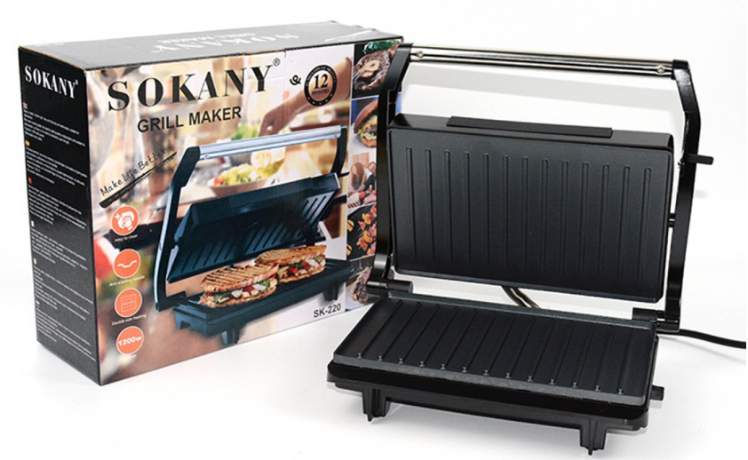 Sandwich Maker Grill tip gratar Sokany SK-220, 1200 W, placi anti-aderente